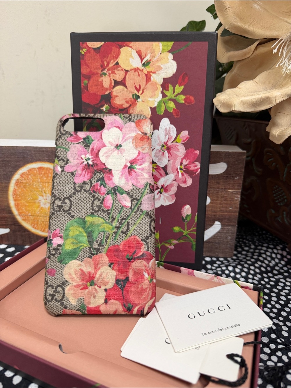 Gucci Floral GG Monogram Phone Case - Pink, Green & Red Blooms